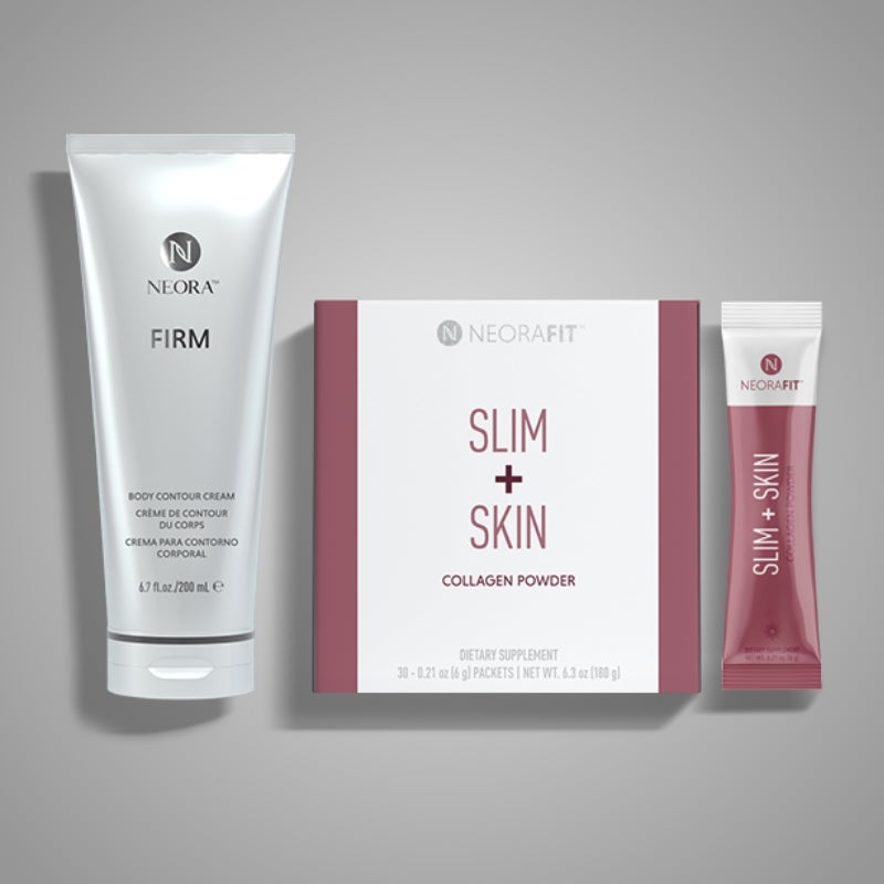 Save 15% on Collagen Besties Bundles which includes Firm Body Contour Cream and NeroaFit Slim + Skin Collagen Powder
